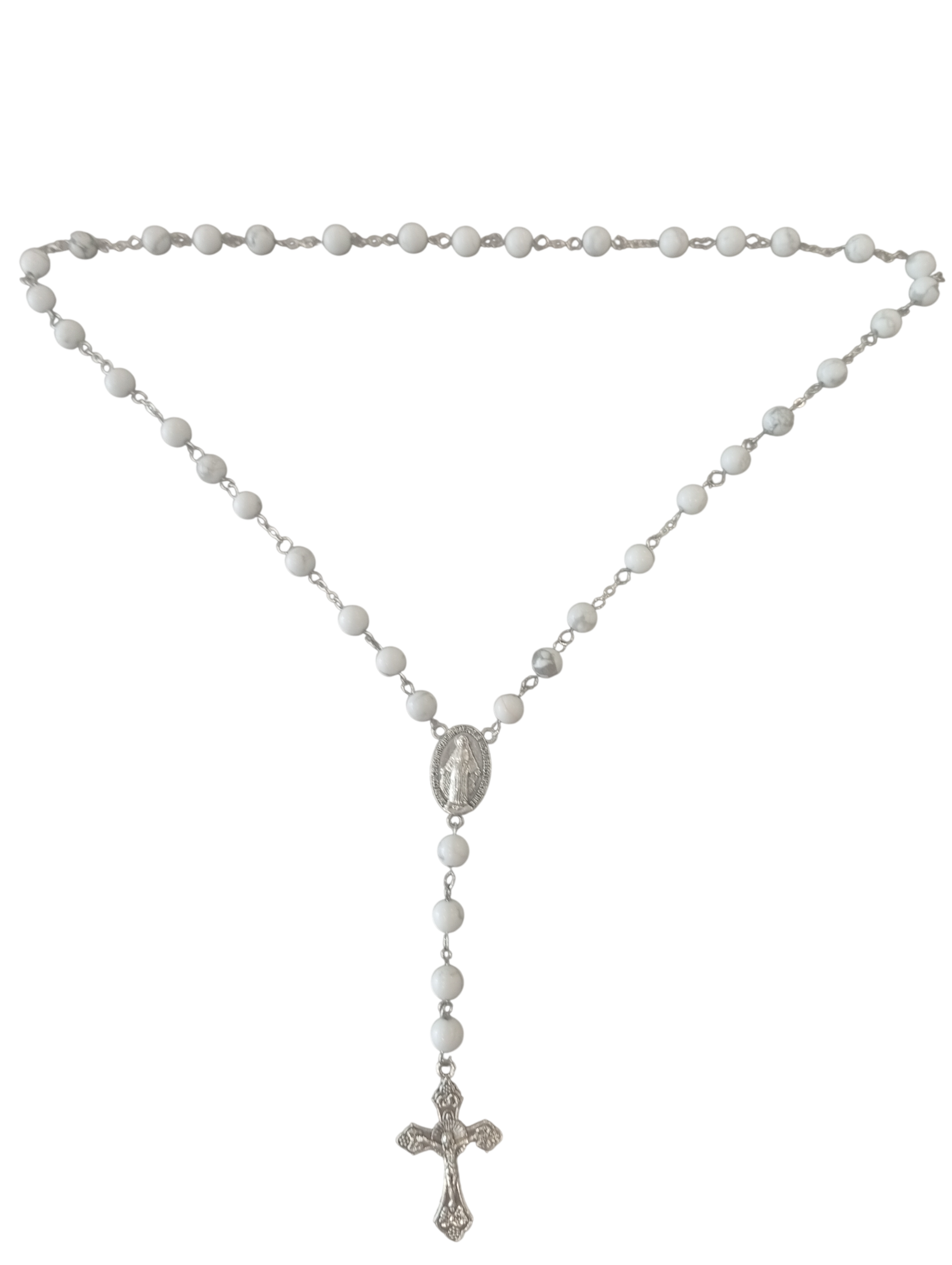 Chapelet St Michel archange fait-main en Howlite blanche version doré-  Pureté & Bravoure