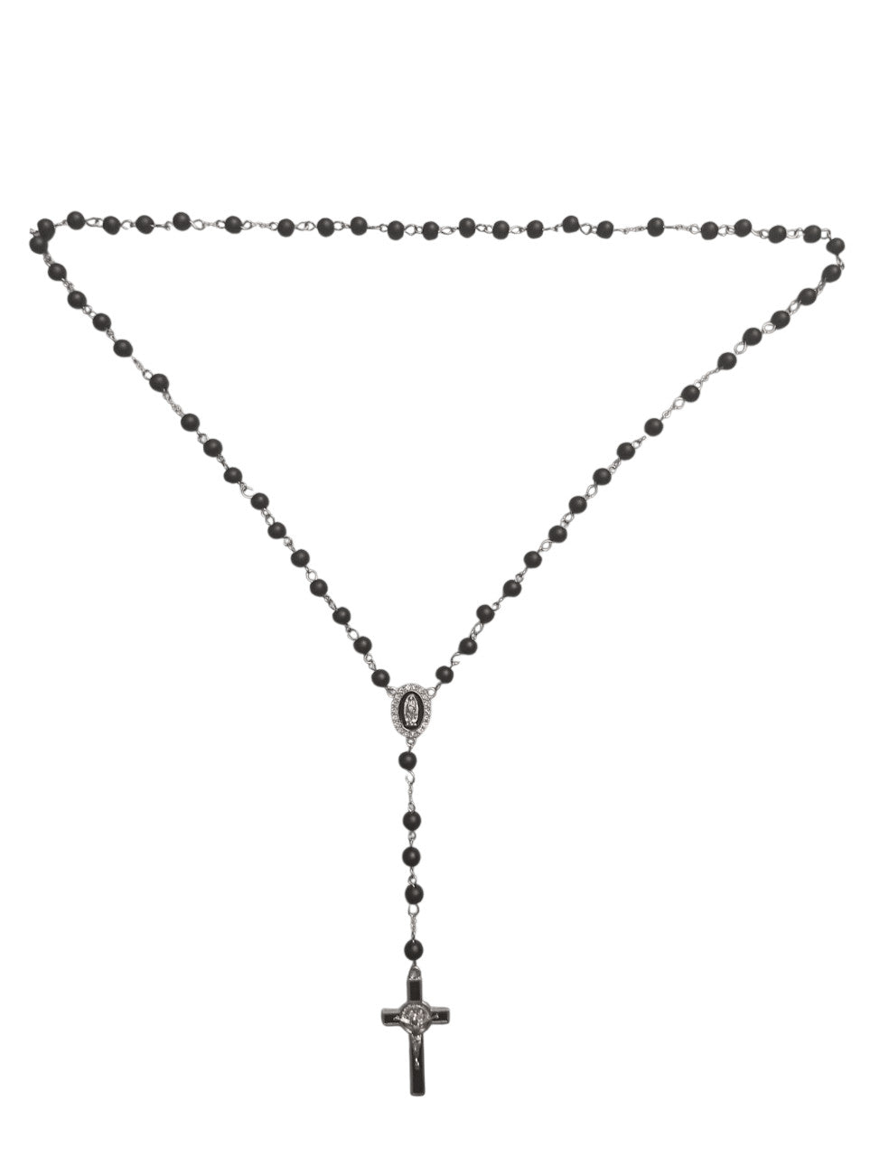 Chapelet fait-main en verre teinté noir mat Version argentée - Minimaliste et moderne